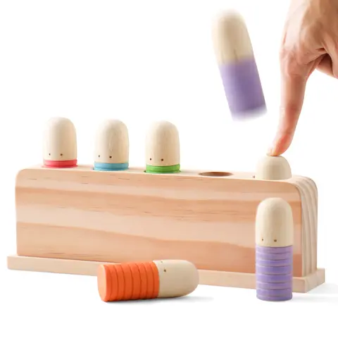 ETUCDOSE Eco-Friendly Natural Wood Pop Up Toddler Toy - BPA Free Baby-Safe Sorting, Stacking & Plugging Creative Playset, Montessori 3-6 Years Preschool Learning Tool, Bright Colors, Fine Motor Skills, Easy Grasp, Smooth Finish, Spring Mechanism STEM Gift
