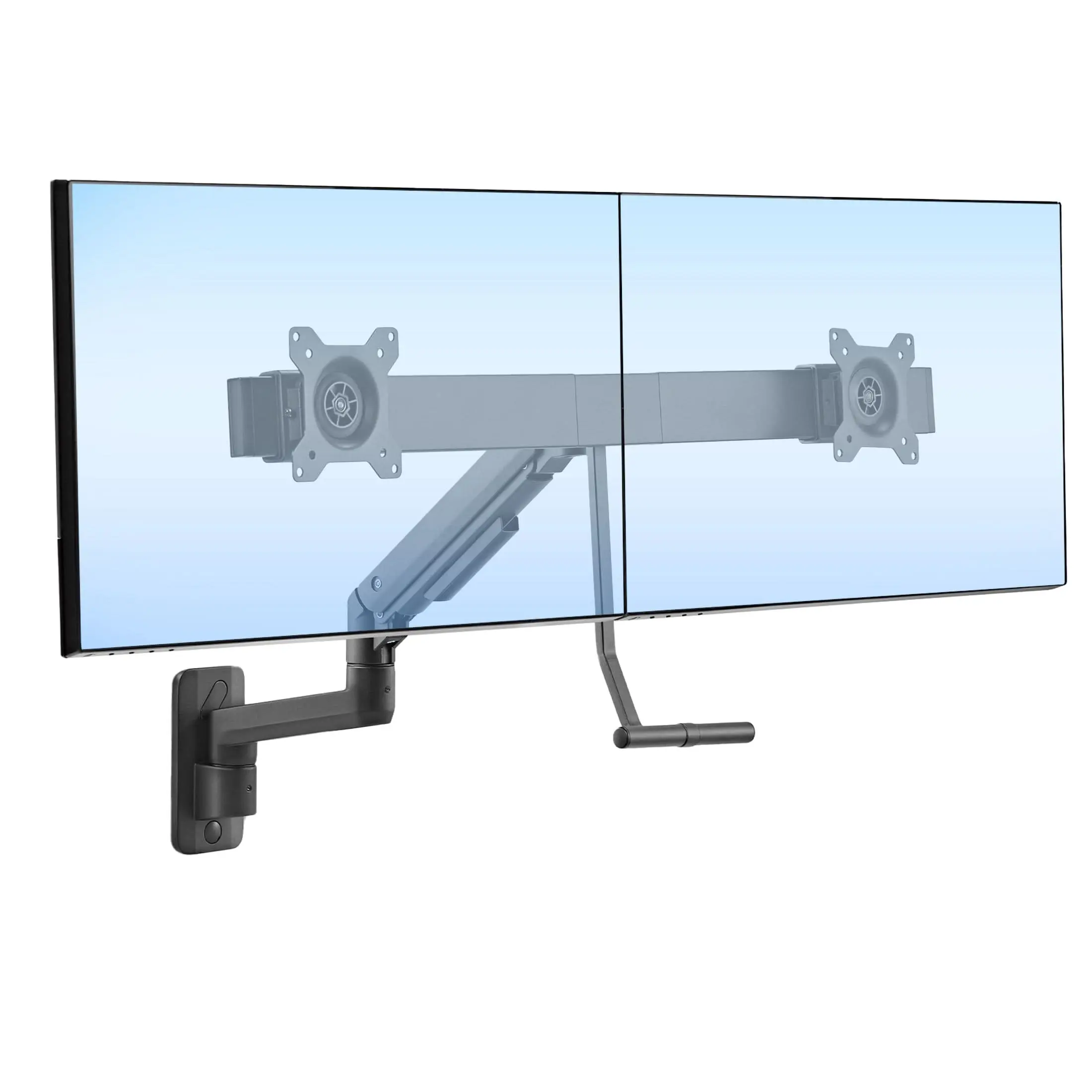 MOUNT-IT! Adjustable Dual Monitor Wall Mount with Gas Spring Arm, Crossbar, Single Stud Installation, Sliding Rail, 17"-32" Size Fit, 2.2lbs-19.8lbs Per Screen, Matte Black Computer Monitor Stand (Office Commercial Furniture)