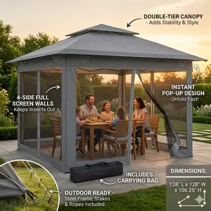 Pop Up Canopy Tent 11x11ft Outdoor Patio Gazebo Shelter Instant Event Shade with Removable Zipper Netting Dark Gray Portable Bug Free Setup for Backyard Party Camping Essentials Summer Yard Makeover Aesthetic