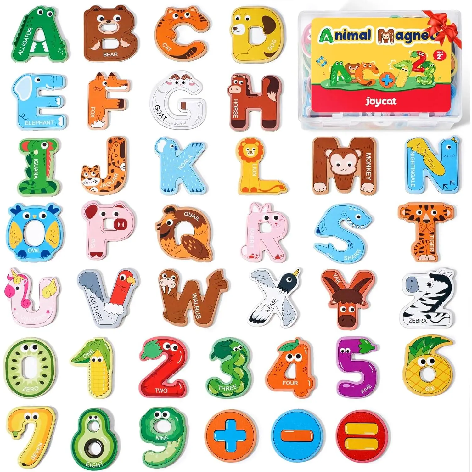 Wooden Thick Alphabet Magnets for Toddlers Fridge Large Size Cute Animal Colorful ABC Magnetic Letters 26 Uppercase Letters 0-9 Numbers Toy Set for Kids Toddlers Preschool Learning Spelling