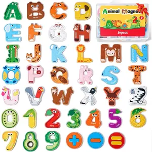 Wooden Thick Alphabet Magnets for Toddlers Fridge Large Size Cute Animal Colorful ABC Magnetic Letters 26 Uppercase Letters 0-9 Numbers Toy Set for Kids Toddlers Preschool Learning Spelling
