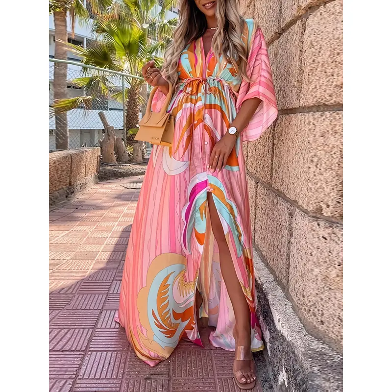chinese dress ladies Green Multi Tropical Print Maxi Dress - All Dresses main image 0