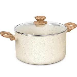 Nonstick Stock Pot, 6 Quart Cooking Pot with Lid, Induction Soup Pot White Granite, Non Stick Pot with Stay-cool Handle, 6 Quart Pot for Cooking Aluminium Cookware