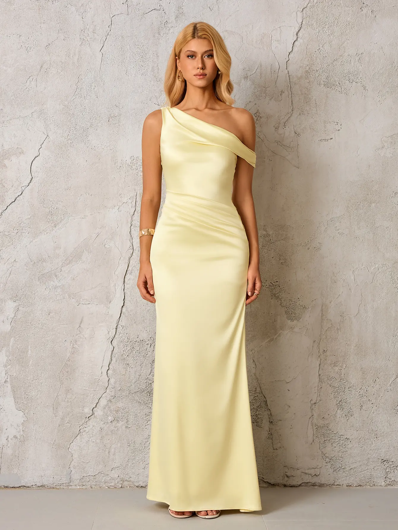 Women's Sloping Shoulders Backless Ruched Satin Bodycon Maxi Dress - Formal Party, Dinner, Date Wear for Spring - TikTok Shop Women's Sloping Shoulders Backless Ruched Satin Bodycon Maxi Dress - Formal Party, Dinner, Date Wear for Spring - TikTok Shop