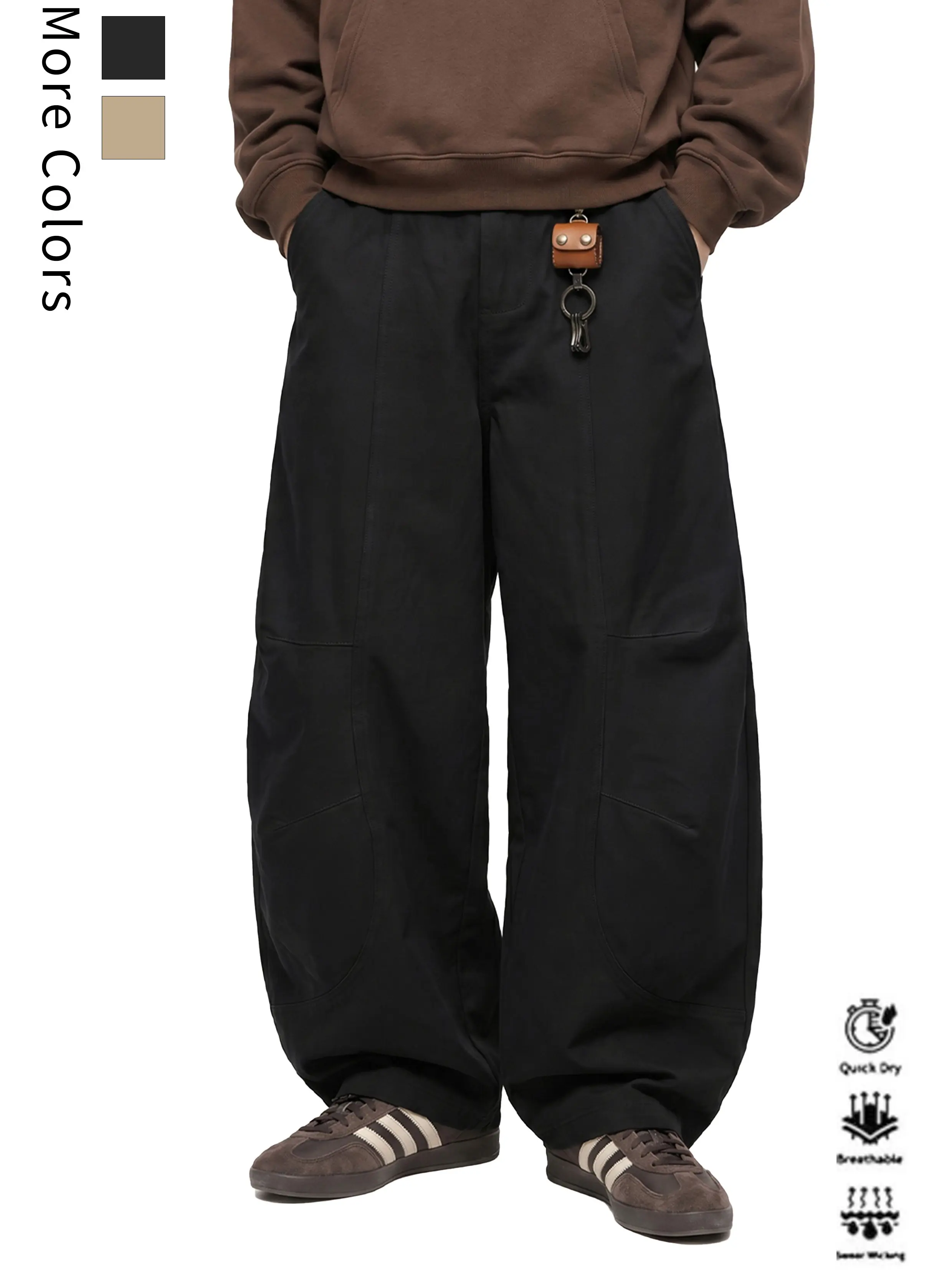Men’s Cotton Cargo Pants - Loose Fit, Wide-Leg, Deep Pockets, Stylish Plain Streetwear, Casual Wear Bottoms, Menswear Trousers