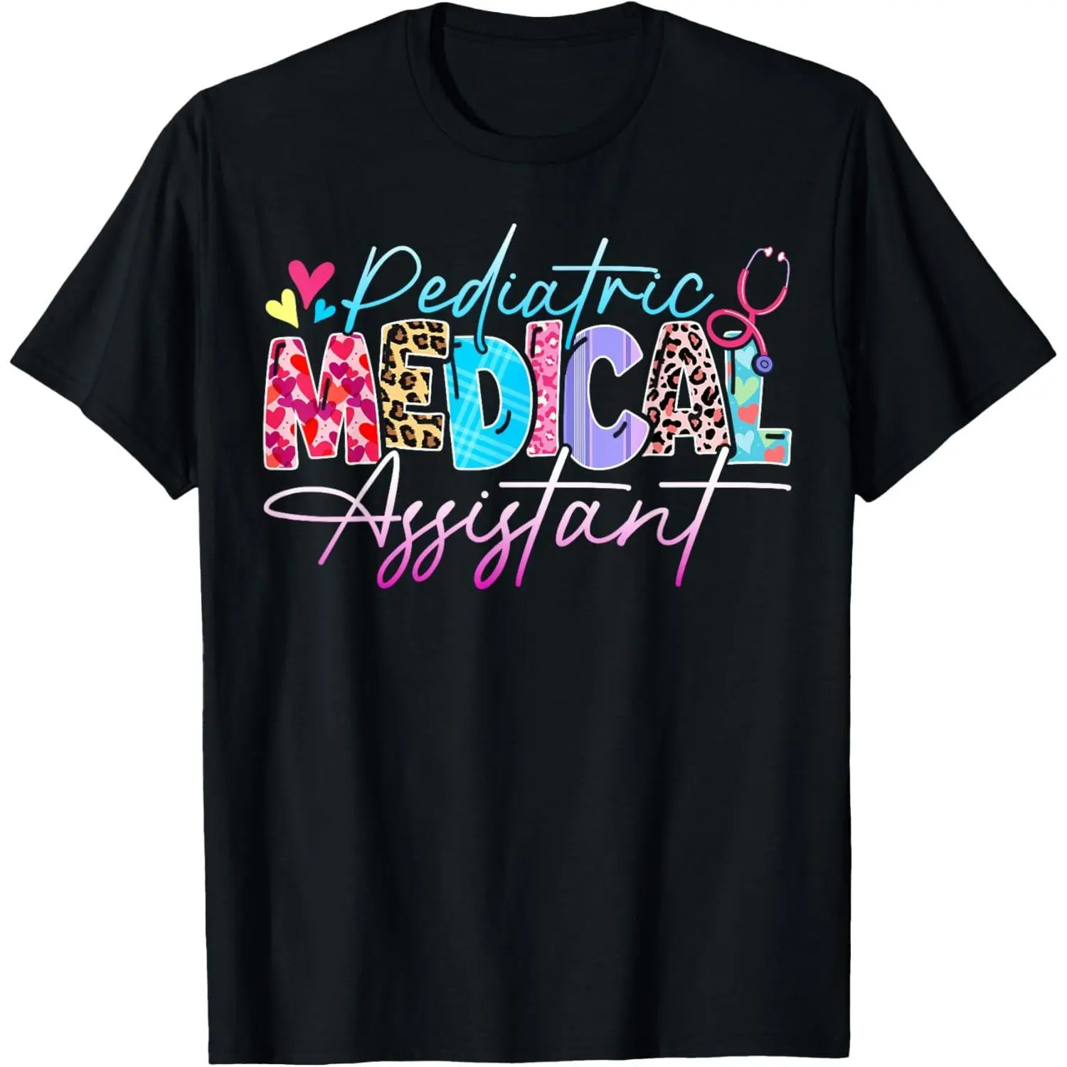 [100% Cotton] Vibrant Pediatric Medical Assistant T-Shirt With Playful Stethoscope Design .