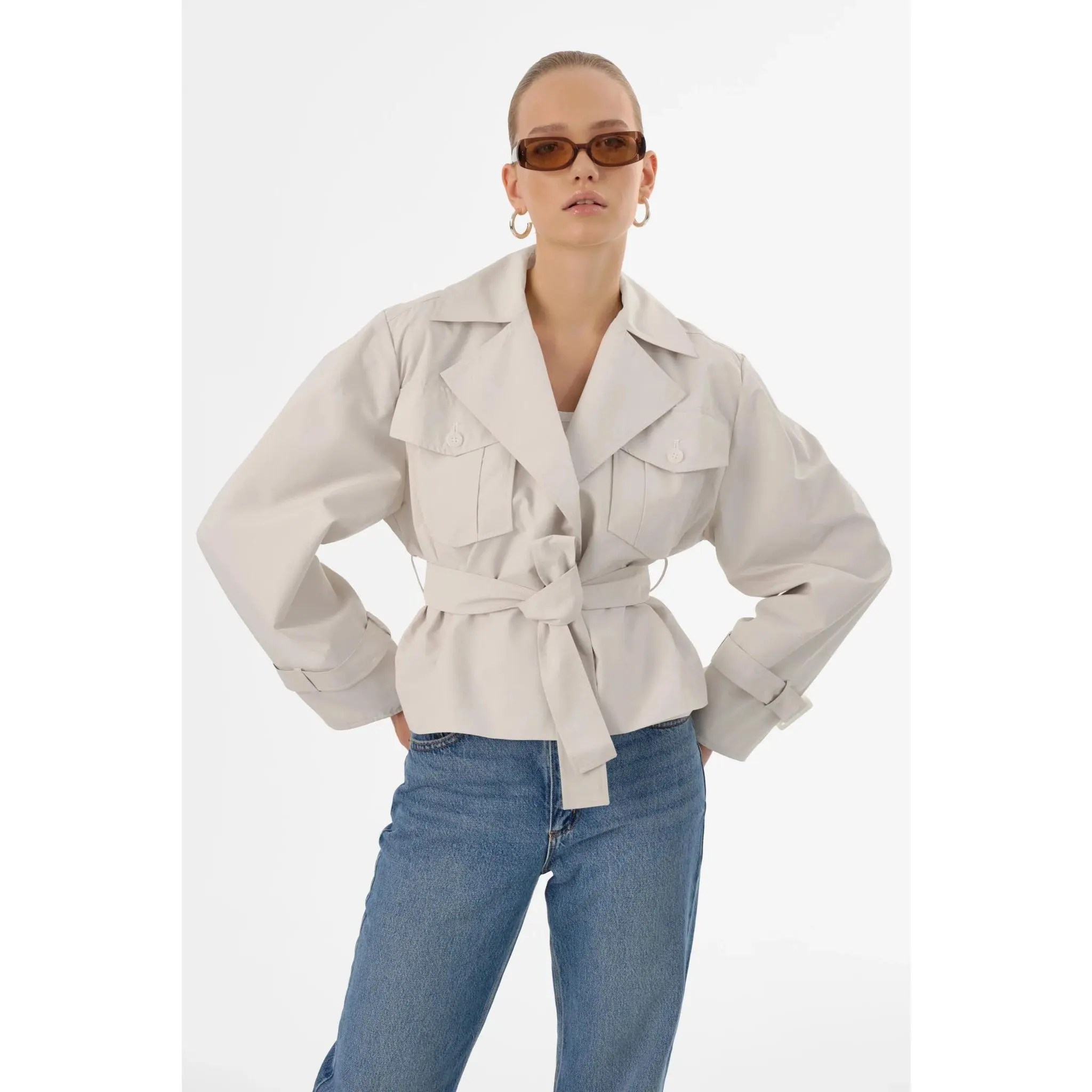 Lamarque Quinn Cropped Trench Coat in Whisper White