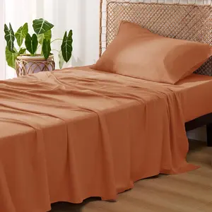 Twin XL Sheet Dorm, Cooling Twin Extra Long, Rayon Derived from Bamboo, Deep Pocket Up to 16 Inches, Silky, Bedsheets  Pillowcases, Burnt Orange