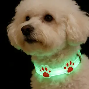 1pc Glowing Collar for Dogs & Cats with Bell - Luminous Night Safety Collar, Adjustable Anti-Loss Safety Device, Paw Print Suitable for Small Pets, Bell Alert System for Nighttime Walks, Random Color Collar for Dog and Cat Leash Gear