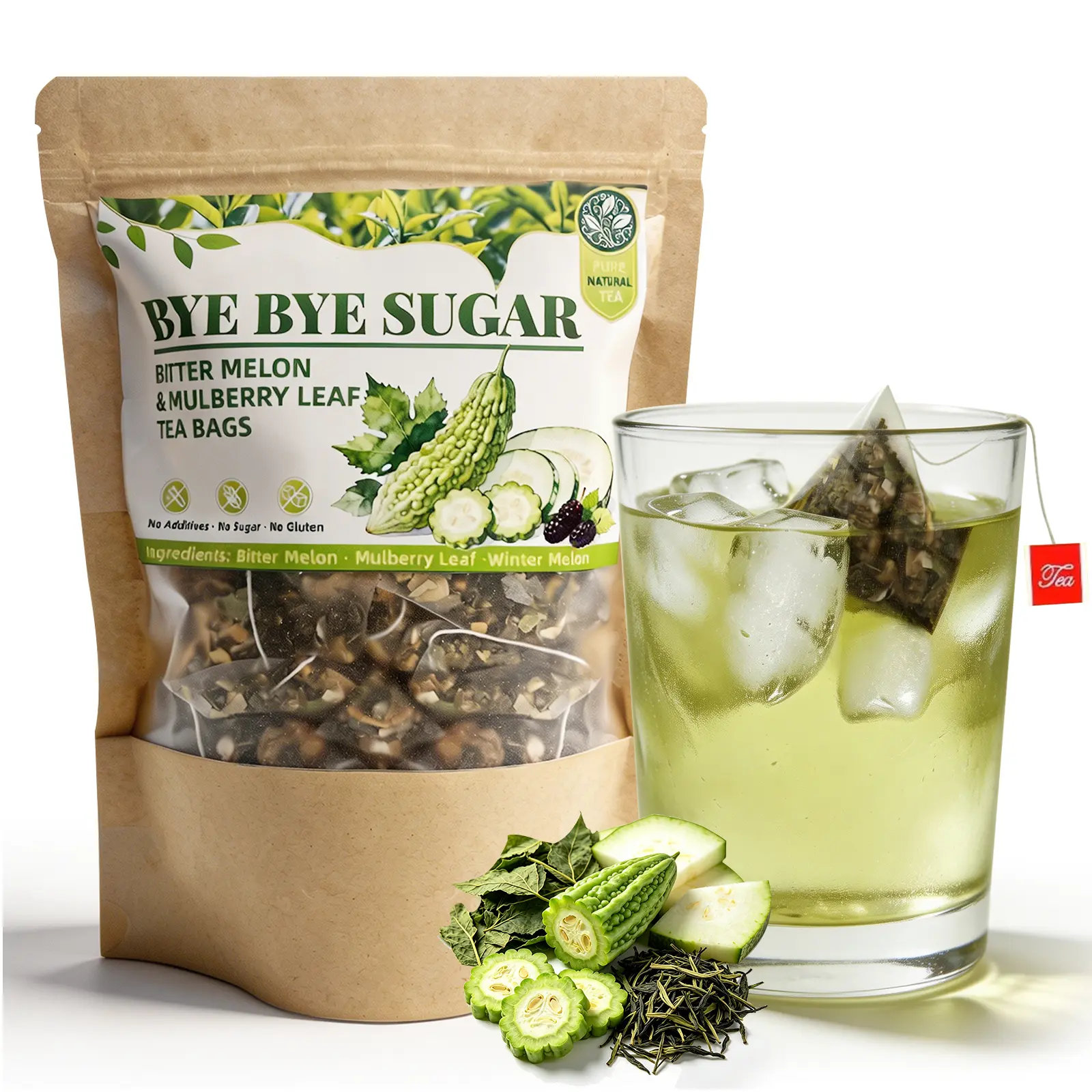 Bitter Melon Tea Bags 25 PCS, Wellness & Digestion Support, 100% Pure Natural Cut & Sifted Dried Momordica Charantia Slices Herbal Tea, Non-GMO, Caffeine-free,  Bye Bye Suagr, Vegan, Beverage