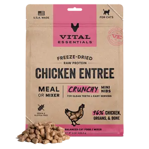 Vital Essentials Chicken Crunchy Mini Nibs Meal or Mixer Freeze-Dried Raw Cat Food, 8-oz bag