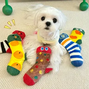 Plush Sock Dog Chew Toy - A soft, puffy interactive puppy toy with expressive eyes and heart-shaped/cheek cutouts. The durable polyester fiber sock toy is suitable for puppies, a safe teething toy, suitable for solo play and tug-of-war games, suitable for