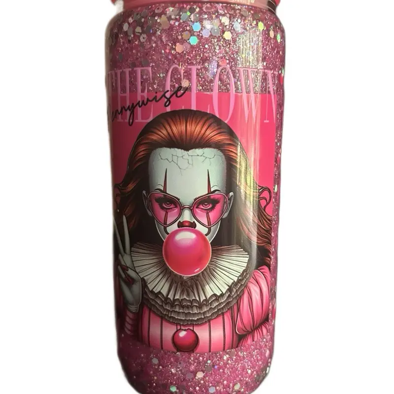 18 oz Glass Pennywise The Clown Glitter Design Drinkware Item