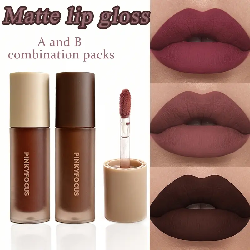 Pinkyfocus Matte Lipstick Lipgloss Set Gift, Cosmetic 3-Piece Velvet Fog Finish, Smooth Long-Lasting, Non-Greasy, Suitable for All Skin Types, Party Makeup