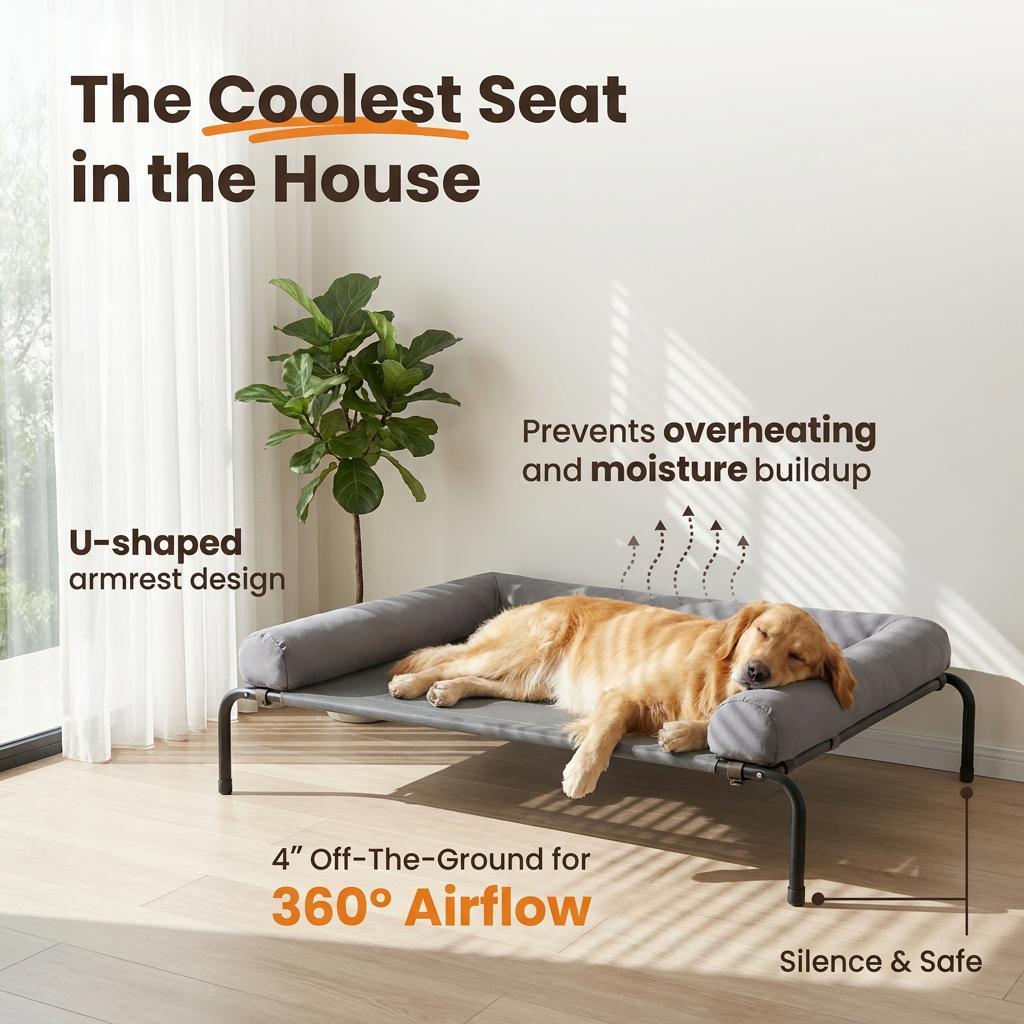 Elevated Cooling Dog Bed Raised Dog Cots Beds for Large Dogs, Summer Outdoor Dog Bed for Large Dogs, Chew Proof Portable Cooling Pet Cot Skid-Resistant Feet, Frame with Breathable Mesh Elevated Cooling Dog Bed Raised Dog Cots Beds for Large Dogs, Summer Outdoor Dog Bed for Large Dogs, Chew Proof Portable Cooling Pet Cot Skid-Resistant Feet, Frame with Breathable Mesh
