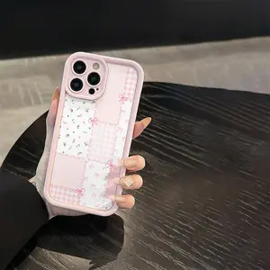 High-Quality Bamboo Pattern Pink Flower Bow TPU Shockproof Phone Case for Apple iPhone 6/7/8/X/11/12/13/14/15/16 Pro/16 Pro Max/16 Plus, Precise Cutouts Full Coverage