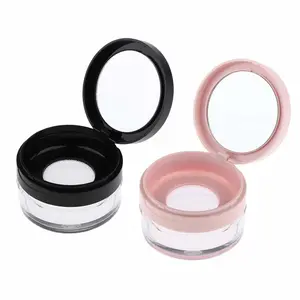 2 Pcs Capacity 20 ml(0.67 oz) Empty Reusable Plastic Loose Powder Compact Container DIY Makeup Powder Case with Sponge Powder Puff,Mirror and Elasticated Net Sifter (Small mesh face)