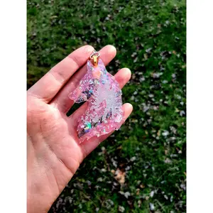 Holographic Pink Howling Wolf Keychain Mystic Gifts Howling Wolf Witch Gifts for Witches Pink Wolf Animal Keychains for Hiker Gift Holo Wolf