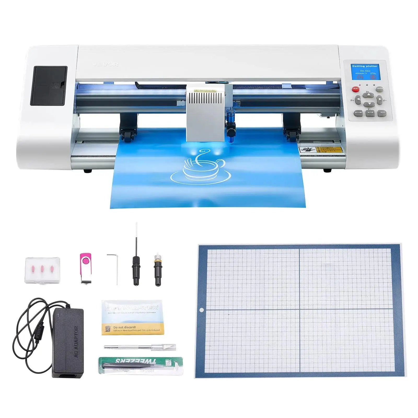 VEVOR High Precision Cutting System - Smart Cutting Machine, Automatic Edge Detection, Included Software, 7 Rich Accessories, Adhesive Vinyl/EVA Foam/Apparel Compatibility, Multiple File Format Support for Signage, DIY Crafts