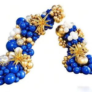 Royal Blue Gold Balloon Garland Arch Kit, Metallic Gold & White Starburst Balloons, Party Decor for Birthday, Baby Shower,Wedding, Graduation & New Year,summervibes