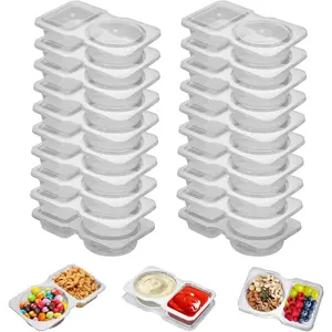 20PCS Snack Containers,2 Compartments with Lids Snack Pack Container,For Take-out Condiments,Reusable, Microwaveable, Durable BPA -Free, Freezer and Dishwasher (20 Sets)
