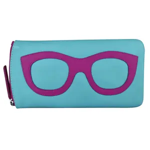 ILI New York Leather Eyeglass Case – Aegean Blue/Orchid