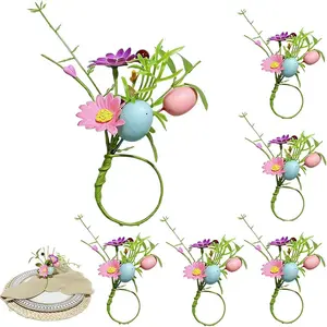 4PCS/1Pack Easter Rattan Eggs Napkin Rings Rattan Napkin Ring Farmhouse Napkin Rings for Easter Decor Dinner Weddings Parties