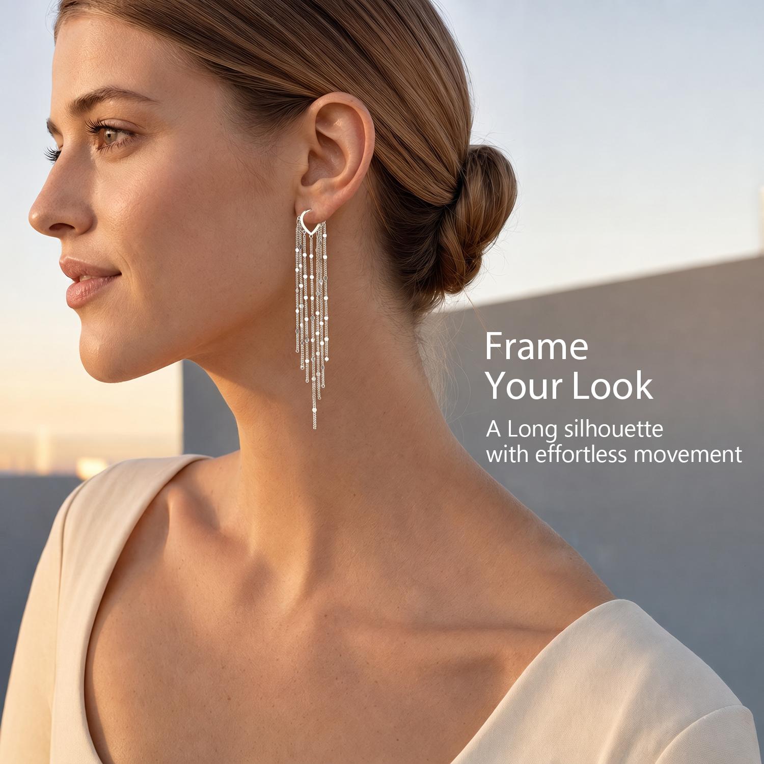Women's 2Pcs Plated Metal Long Chain Threaded Tassel Earrings - Hypoallergenic, Lightweight Statement Jewelry for Bride Party, Ideal Mother's Day Gifts