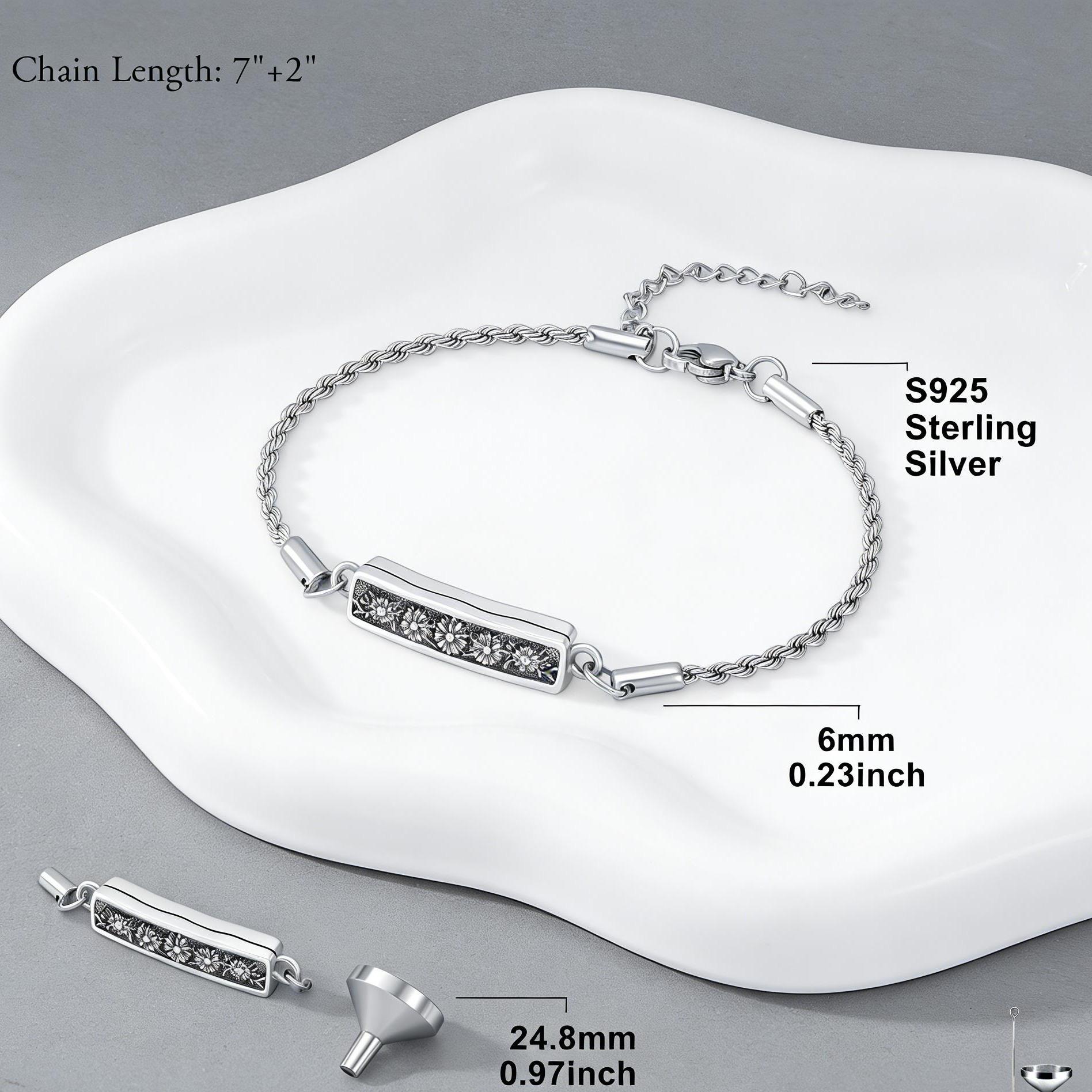 MEIDERBO Dream Chaser Sunflower Urn Bracelet 925 Sterling Silver Holds Ashes Flower Pendant Bella Chain Stainless Steel Rope Chain 7+2 Inch Memorial Jewelry