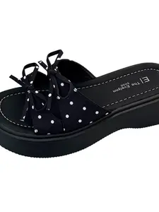Polka Dot Bow Cross Strap Shoe Face, Chunky Sole, Sweet Girl Casual Style, Multiple Colors Available, Versatile and Fashionable Summer Sandal