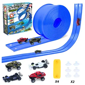 16.4ft Flexible Track Set with 4 Racing Cars + 12 Suction Cups, Portable Slope Track Toy, Suitable for Boys and Girls, Christmas Birthday Gift, No Batteries Required
