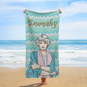 Personalized Golden Girls Character Beach Towel, Pastel Chevron Background, Customizable Name Sand-Resistant Towel for Beach Trips, BBQ Parties & Retro Sitcom Fun
