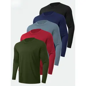 5pcs Boyfriend Style Long Sleeve Shirts For Boyfriend Style Men Moisture Wicking, Sun Protection Tee Shirts Workout T Shirts Casual Fabric Menswear