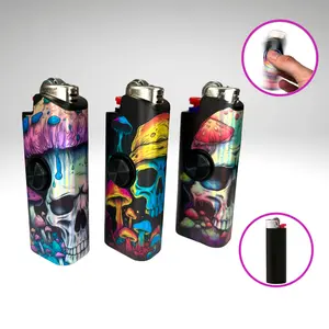 FLKR LYTR 3PK Skull Mushroom Fidget Spinner Case for Bic Lighters- High-Quality Body for Durability and Spinning Mechanism