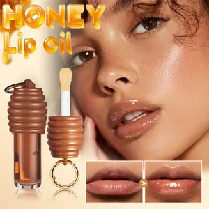 3Pcs Bunny Keychain Lip Gloss Set,Honey Glitter Pink Brown Lip Gloss for Women,Nourishing Tinted Lip Oil With High-shine Finish,Hydrating Lip Care for Soft,Smooth & Nourished Lips