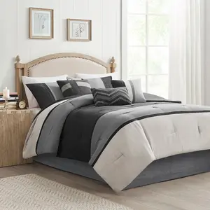 360 Stand Casual Hypoallergenic 7-Piece Palisades Faux Suede Comforter Set, Black, California King Size for California King Bed, 104x92x1.5 in., Seven Pieces