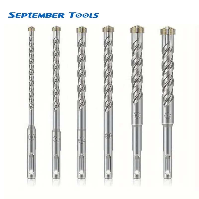 6-Piece Carbide Rotary SDS Drill Bit Kit, 2-Pit 2-Groove Round Shank, 6mm-16mm Sizes, 150mm Length, for Concrete Walls, Masonry Work, Carbide Masonry Bits, Rotary Masonry Bits