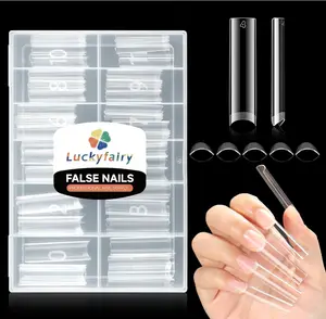 XXL Nail Tips Square 120 Pcs 12 Sizes - No C Curve Flat Square Nail Tips Pre-buff 2XL Half Cover Tapered Gel Acrylic Nail Tips False Nails Gelly Tips for DIY Nail Art Salon