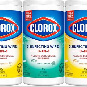 Clorox Disinfecting Cleaning Wipes for Spring Cleaning & Allergy Season, Bleach Free, Fresh Scent and Crisp Lemon, 75 Count Each,