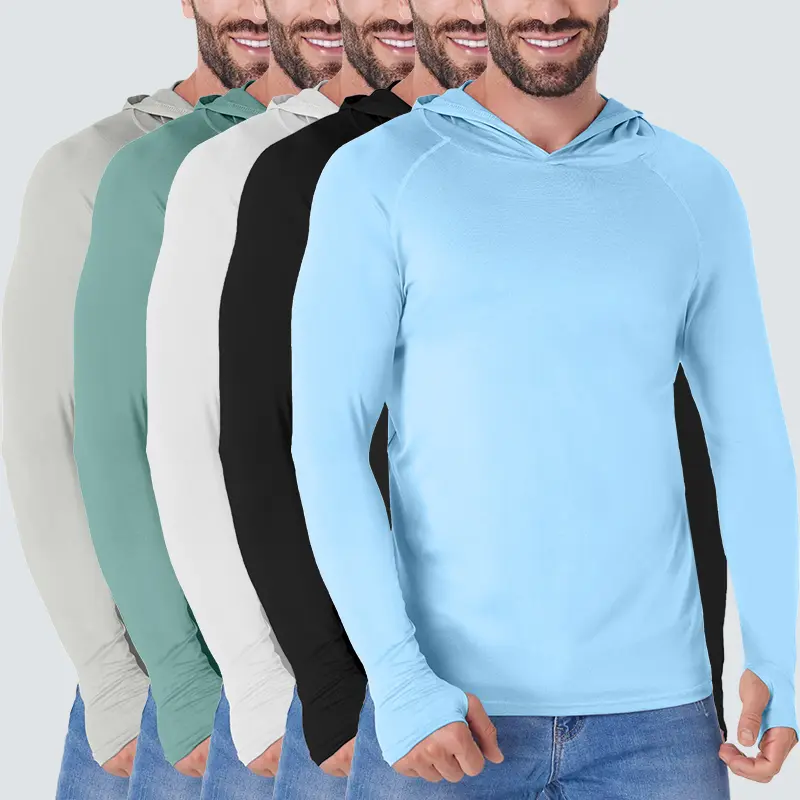 Noeallyrisss 5-Pack Men's Athletic Hoodies - Athletic Top, Fitness Sport Top, Activewear Clothes with Long Sleeves, UPF 50+ UV Shielding Sun Protection Rash Guards for Fishing