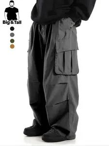Large Size Men's Casual Sporty Work Pants, Flap Pockets, Side Drawstring Waist, Comfortable and Fashionable, Ideal for Daily Wear