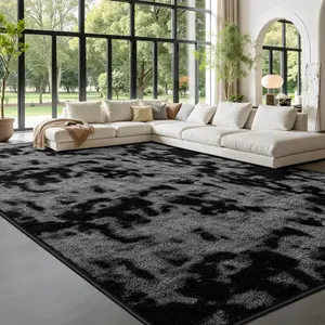 Large Area Rugs for Living Room Bedroom, 7 x 10 Ft Non-Slip Tie-Dyed Modern Area Rug, Soft Thickened Memory  Rug, Comfy Indoor Carpet for Boys Girls Room  Dorm  Decor, Dark Grey