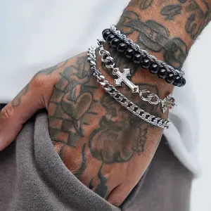 4-piece men's simple cross bracelet set. These bracelets do not have any pendants and are perfect for sports activities, casual dates, party occasions, and can also be paired with daily casual wear.