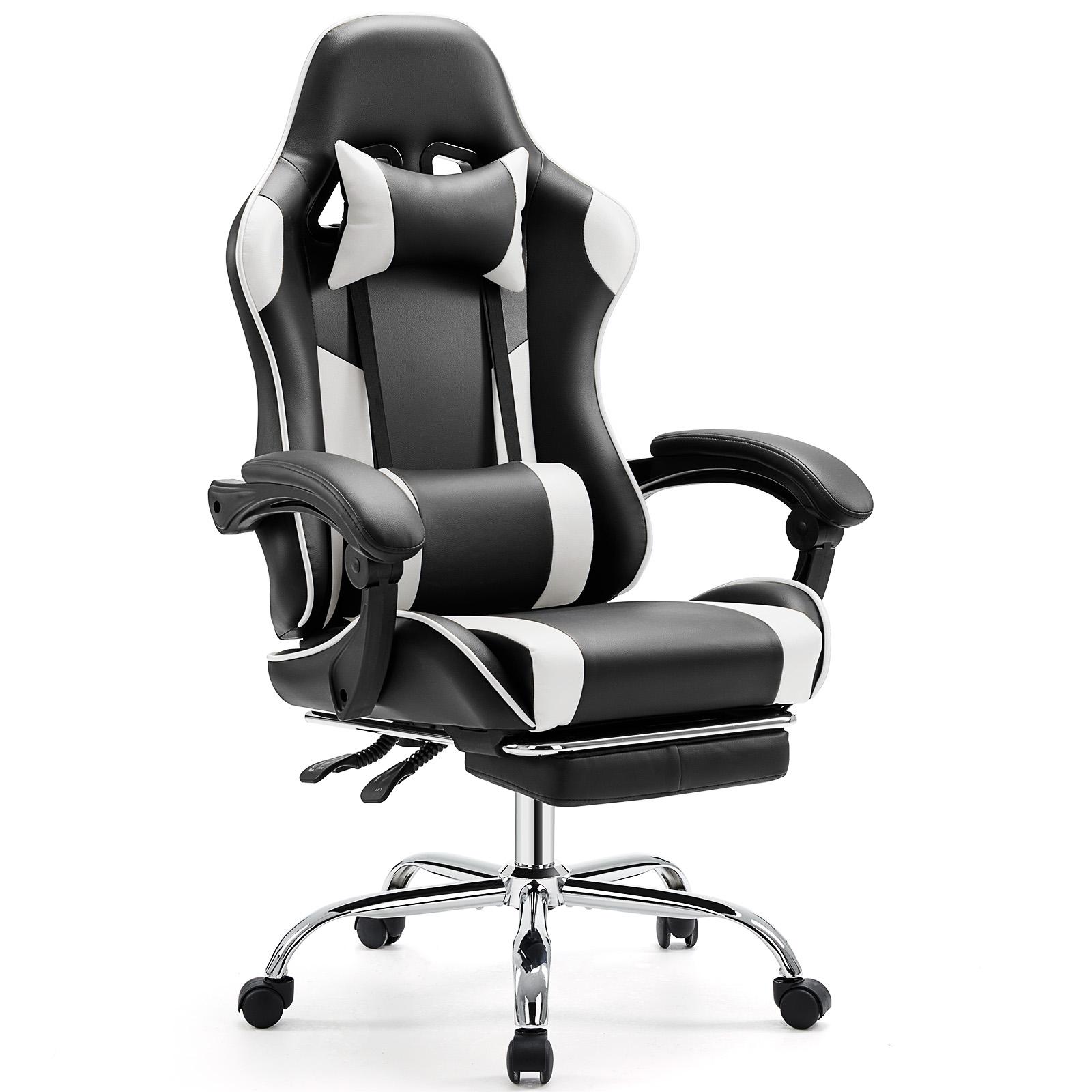 Ergonomic PU Leather Ergonomic Gaming Chair & Office Chair, Height-Adjustable, 360° Swivel Seat with Footrest, Headrest, High Resilience, Easy Assembly for Office, Gaming Use,summerwins