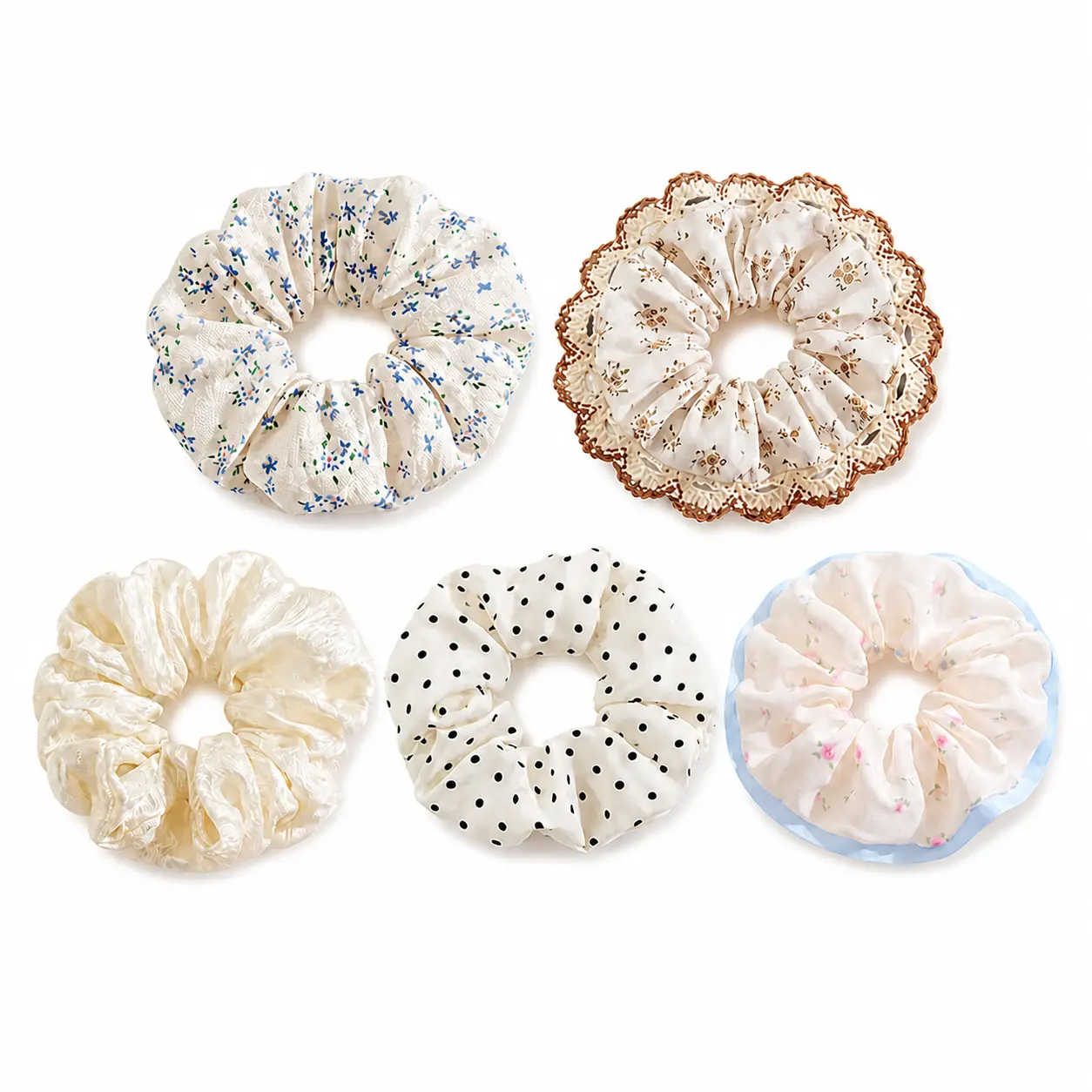 5-Pack Floral Satin Scrunchies for Women