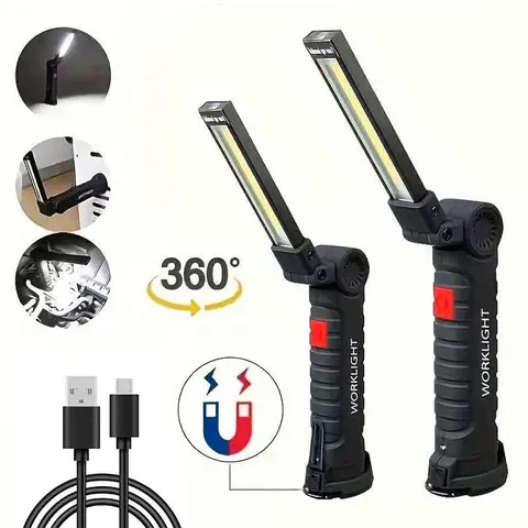Multi-functional repair work light, rechargeable LED work light with magnetic base - 5 modes, 360° rotation, battery-powered - for mechanical work, BBQ light, illumination, outdoor night use, multi-purpose work light