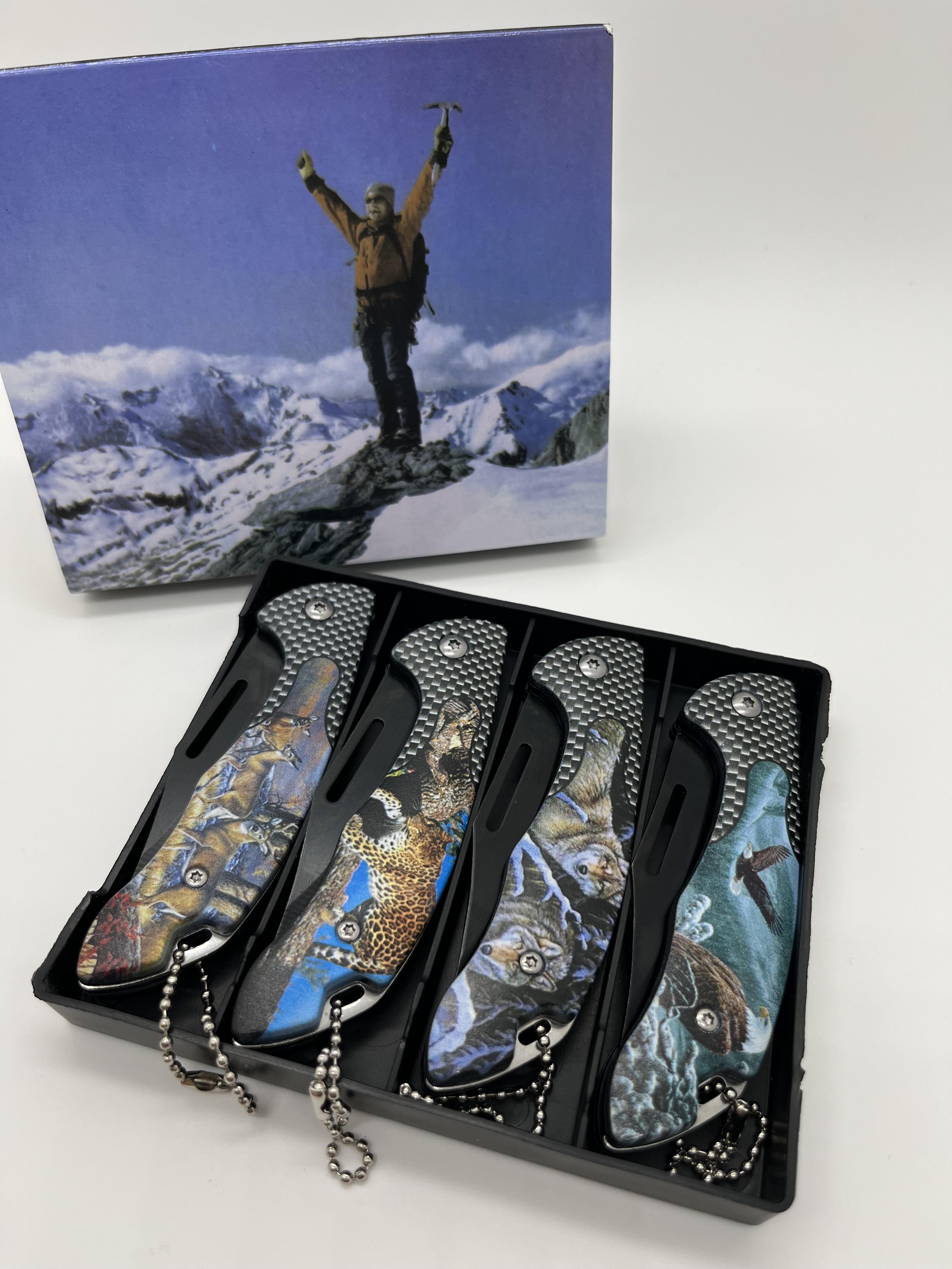 4-piece folding pocket knife, animal-style stainless steel handle, EDC knife, outdoor gear, suitable for outdoor camping fishing