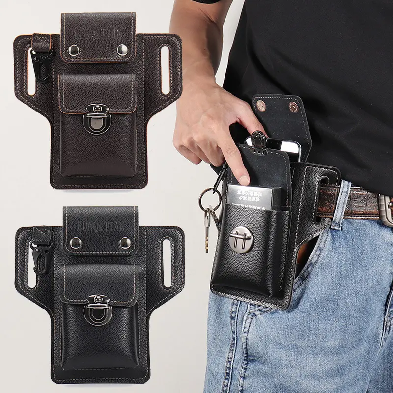 Men's Leather Phone Pouch and Belt Holster, Versatile Crossbody Waist Bag with Zipper for Travel, Fits Phones up to 6.3 Inches, Versatile Bag, Waist Bag Holder