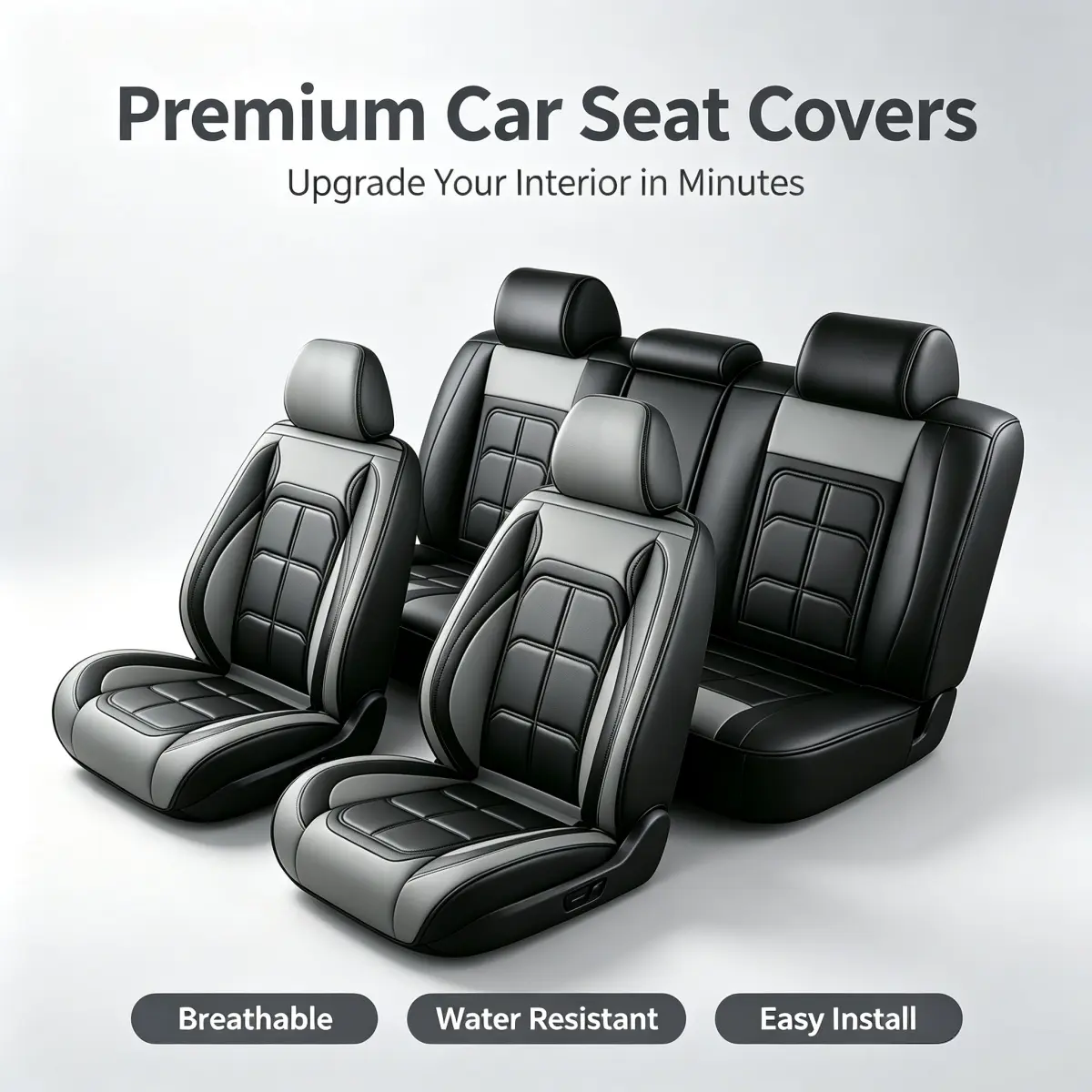 For Jeep Cherokee 2014-2023/ Compass 2018-2023/ Liberty 2002-2012/ Renegade 2015-2022/ Wrangler(4dr 5 seats) 2003-2017 3D Muscle Designed Car 5 Seats Covers, PU Leather Front Rear 5 Seats Covers Full Set Cushion Protector Pad Mat Non-Slip Waterproof