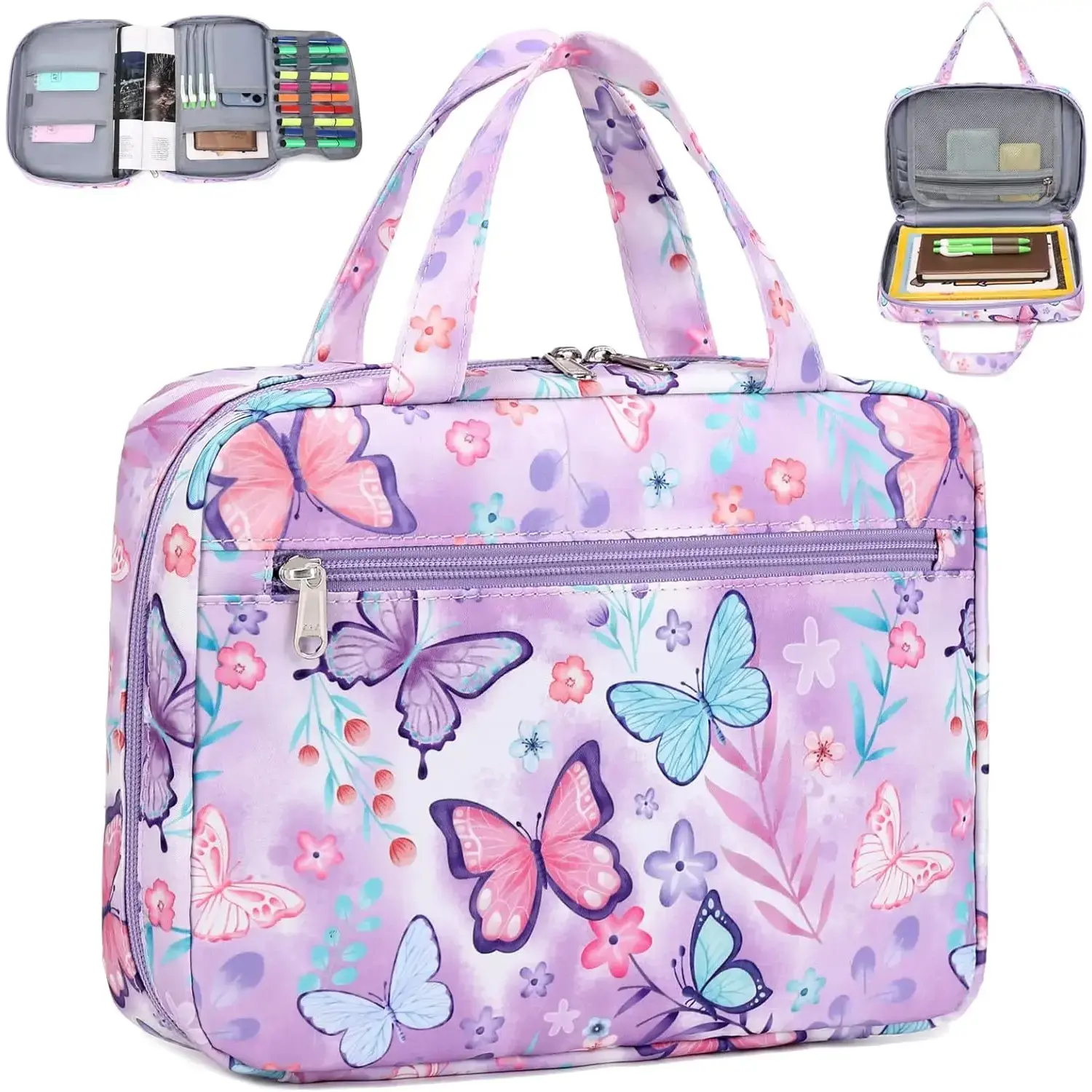 Bible Covers Bible Case Book Carrying Case Scripture Church Bag Bible Protective with Handle Zippered Pocket (Butterfly Purple)